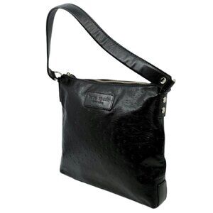 KATE SPADE~BLACK LEATHER OSTRICH EMBOSSED ZIP TOP SHOULDER BAG LIKE NEW